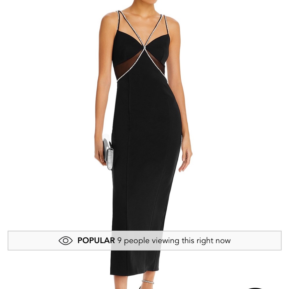 Aqua Black and Rhinestone Spaghetti Strap Midi Dress